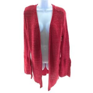 Allison Brittney Red and Silver Metallic Thread Cardigan - Women's Size Small